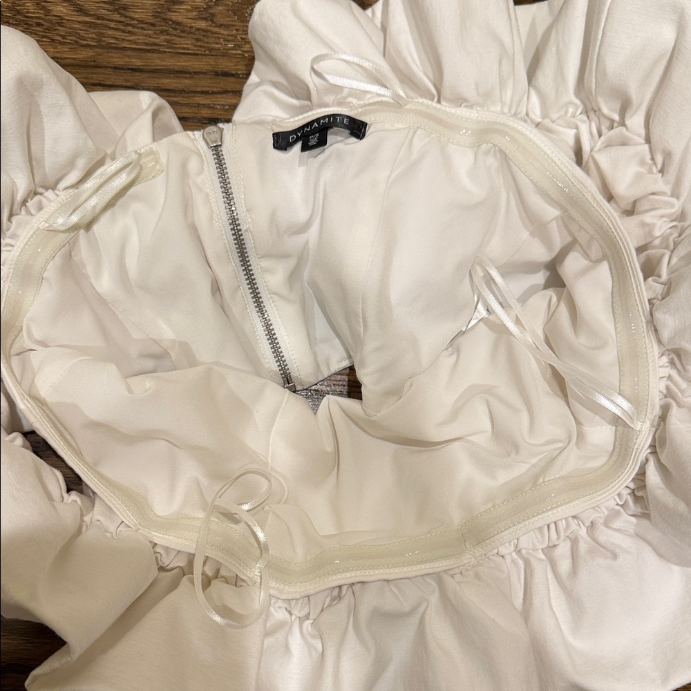 Cream Ruffled Off-Shoulder Top - Picture 4 of 5